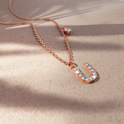 Solid 925 Sterling Silver Initial Crystal Personalised Alphabet Letter Necklace Rose Gold Filled